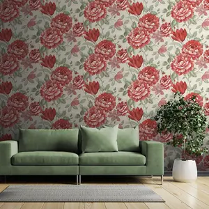 Fayre Floral Wallpaper Red / Cream Muriva 194303