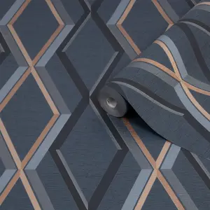 Superfresco Easy Prestige Navy Metallic effect Geometric Smooth Wallpaper