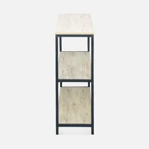 sweeek. 3-level industrial bookcase with wood and metal effect Loft Black 120x30x80 cm