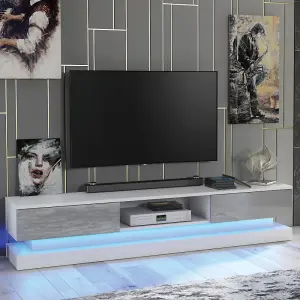 TV Unit 180cm Sideboard Cabinet Cupboard TV Stand Living Room High Gloss Doors - White & Grey