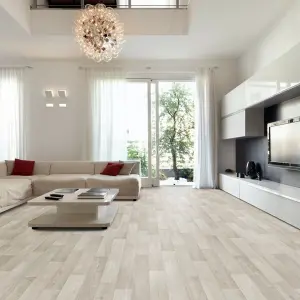 White Modern Wood Effect Anti-Slip Vinyl Flooring For Kitchen, & Bathroom, 2.8mm Thick Vinyl Sheet-4m(13'1") X 4m(13'1")-16m²