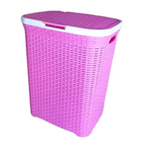 Plastic Laundry Hamper with Handles Pink/White