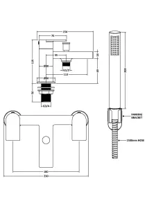 Contemporary Bath Shower Mixer Tap with Shower Kit - Matt Black - Balterley