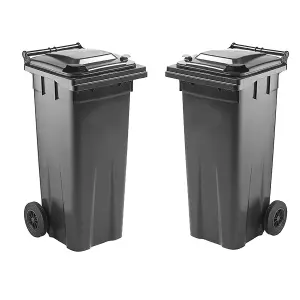 Large 140 Litre Grey Coloured Outdoor Council Wheelie Bins Complete With Lid And Wheels