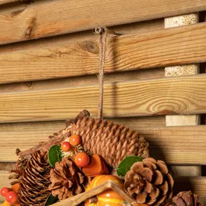 36cm Hanging Artificial Harvest Home Autumn Wreath with Pinecones and Pumpkins