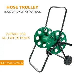 Portable Garden Hose Reel Trolley  60M Free Standing Water Pipe Cart