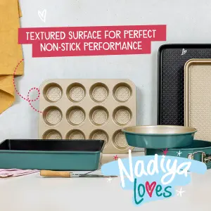 Prestige Nadiya Teal and Gold Round Carbon Steel Dishwasher Safe Bakeware Set 0.8mm Pack of 4