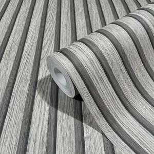 Galerie Industrial Effects Grey Stripe Wood Panel Wallpaper Roll