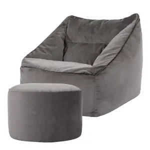 icon Natalia Velvet Armchair Bean Bag and Pouffe Set Charcoal Grey Giant Bean Bag Chair