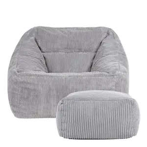 icon Morgan Corduroy Armchair Bean Bag and Footstool Set Grey Giant Bean Bag Chair