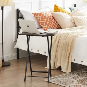 Folding Side Table with Cup Holder, Industrial Side Table for Living Room, Bedroom (Set of 2) Coffee/Black