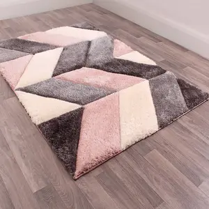 Blush Shaggy Modern Sparkle Geometric Easy to clean Rug for Dining Room Bed Room and Living Room-160cm X 225cm