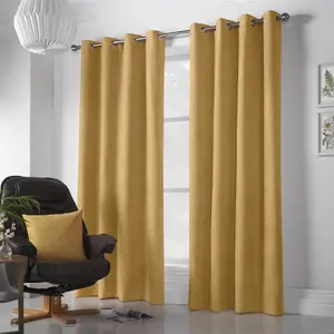 Velvet Chenille Ring Top Curtains 142cm x 229cm Ochre