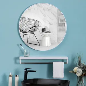 Baum Metal Flat Wall Mirror White / 60 cm H x 60 cm W