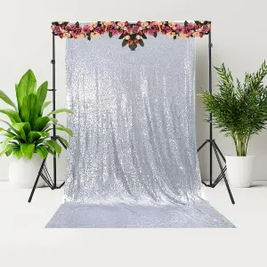 4ft x 7ft Sequin Backdrop Photography Background Shiny Fabric Glitter Curtain Backdrop, Silver