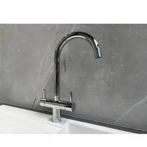 Liquida W03CH Swan Neck Swivel Spout Twin Lever Chrome Kitchen Mixer Tap