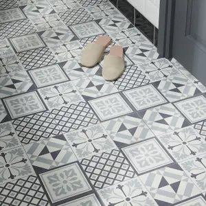 GoodHome Poprock Black & white Mosaic effect Vinyl tile, 1.3m²