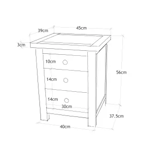 Mirano 3 Drawer Bedside Table Brass Knob