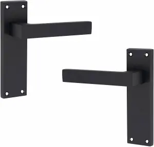 4 Set Door Handles Packs Internal Set Victorian Straight Delta Design Matt Black Finish 150mm Backplate with Latches and Hinges