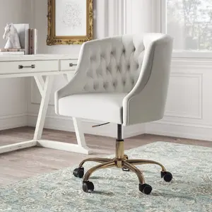 Mid-Back Executive Velvet Swivel Office Chair With High Density Foam Ivory