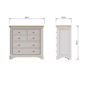 6 Drawer Solid Oak Dove Grey Chest Of Drawers Ready Assembled