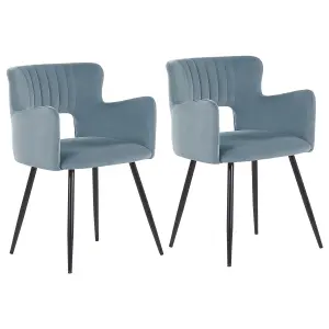 Set of 2 Dining Chairs SANILAC Velvet Light Blue