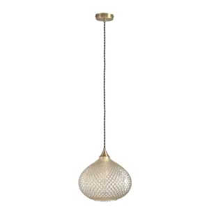 Anson Lighting Piper Antique Brass and Champagne Glass Single Light Ceiling Pendant