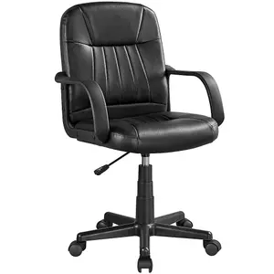 Yaheetech Adjustable Faux Leather Swivel Office Chair with Armrests - Black