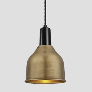 Industville Sleek Cone Pendant, 7 Inch, Brass, Black Holder