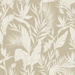 Grandeco Glistening Lucia Tropical Foliage Blown Vinyl Wallpaper, Beige