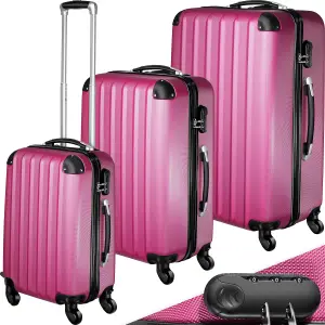 Suitcase Set - 3 hard-shell suitcases with telescopic handle, swivel wheels - pink