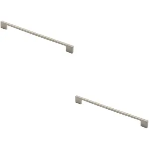 2x Slim D Shape Pull Handle 290 x 9mm 256mm Fixing Centres Satin Nickel