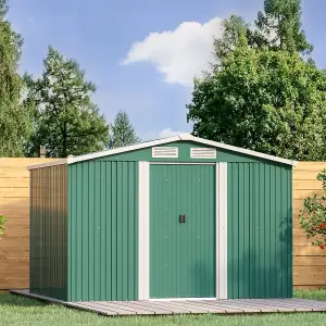 8 x 6 ft Metal Shed Garden Storage Shed Apex Roof Double Door with Base Foundation,Dark Green