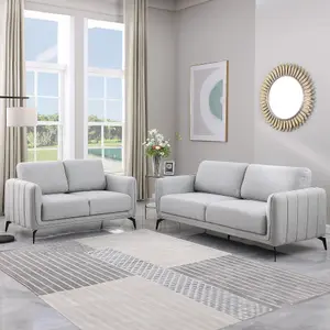 Oslo Modern Scandi Style Fabric Living Room 2+3 Seater Sofa Set (Light Grey)