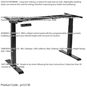 Ergonomic Electric Height Adjustable Desk Frame in Black for a Healthy Work Environment