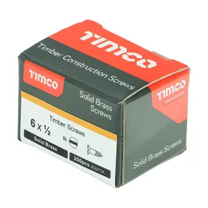 TIMCO Solid Brass Countersunk Woodscrews - 6 x 1/2 (200pcs)