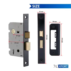 XFORT 3 Lever Matt Black Mortice Sashlock 65mm