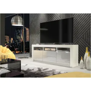 Modern TV Unit 160cm White with High Gloss Grey Doors - Creative Furniture