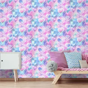 Neon Hearts Wallpaper Pink / Blue Holden 13785