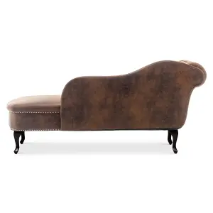 Right Hand Chaise Lounge in Faux Leather Suede Brown