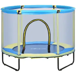 ZONEKIZ 55" Kids Trampoline with Enclosure Net for Toddler 3-10 Years Blue