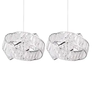 First Choice Lighting Set of 2 Clear Jewelled Layered Twist Ceiling Light Shades