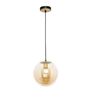 Inlight Mead Matt Black Wood effect LED Pendant ceiling light, (Dia)240mm