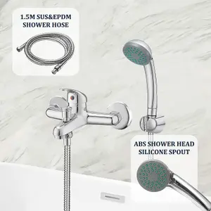 BATHWEST Bathroom Shower Mixer Tap Wall Mount Modern Bathroom Taps with Shower Head Chrome Single Lever Monobloc Solid Brass