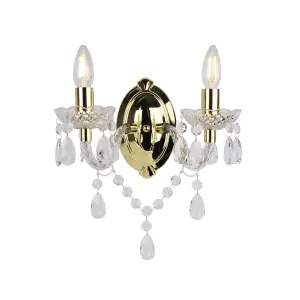 First Choice Lighting Marie Therese Clear Gold 2 Light Wall Light