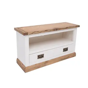 Tropea Off White 1 Drawer TV Cabinet Brass Drop Handle