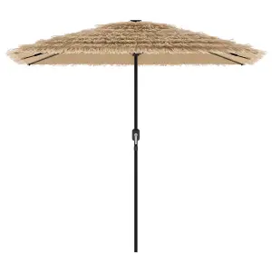 Berkfield Garden Parasol with LEDs and Steel Pole Brown 248x248x248 cm