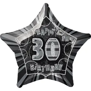 Unique Party Happy 30th Birthday Black Star Foil Balloon Black/Silver (One Size)