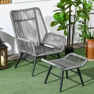 Outsunny Garden Rattan Leisure Chair Set w/ Adjustable Backrest, Outdoor Chair Set, Grey