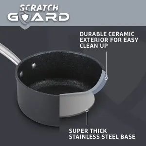 Prestige Scratch Guard Black Round Aluminium Induction Suitable Dishwasher Safe Saucepan Set Pack of 3